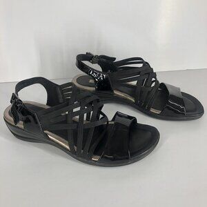 ECCO Black Patent Leather & Elastic Straps Sandals Sz 40